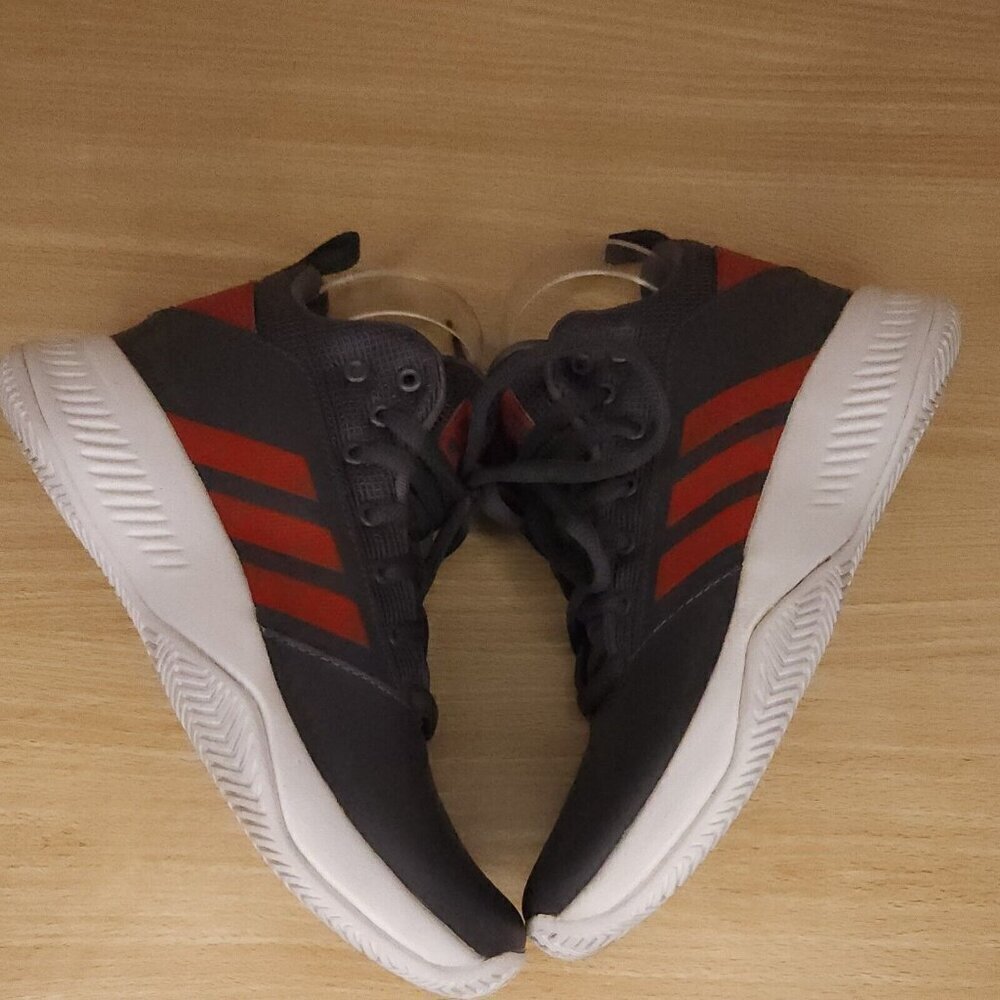 Adidas Boys Grey Red Stripe High Top Sneaker 4 1/2 - Picture 5 of 8